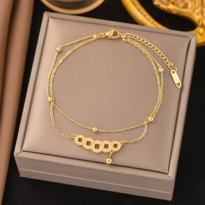 Stainless Steel Coin Bell Pendant Anklet